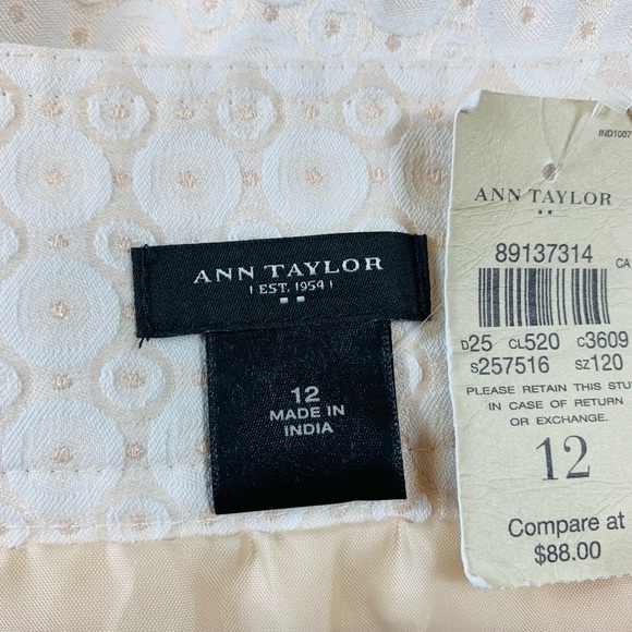 Ann Taylor Women Pencil Silhouette Skirt Cotton Blend, Color Tan / Ivory - Picture 10 of 11